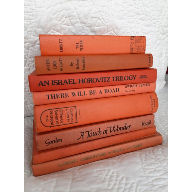 Shabby Chic Vintage Hardback Library Decorative Book Stack Orange Book For Sale - Image 3 of 4