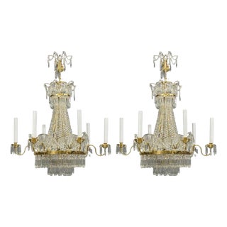 Russian Neoclassical Style, Monumental Chandeliers, Bronze, Crystal, 1960s For Sale