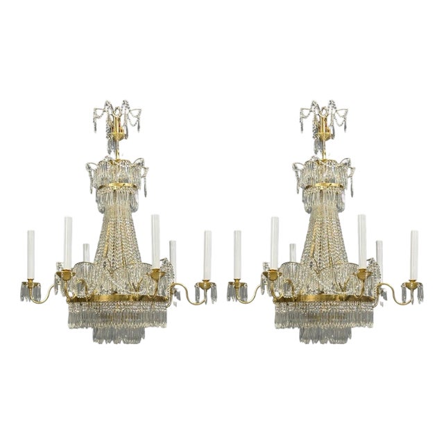 Russian Neoclassical Style, Monumental Chandeliers, Bronze, Crystal, 1960s For Sale