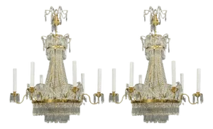 Russian Neoclassical Style, Monumental Chandeliers, Bronze, Crystal, 1960s