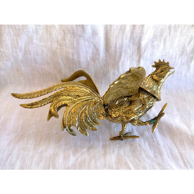 1960s Vintage Pair of Brass Fighting Rooster For Sale - Image 5 of 11