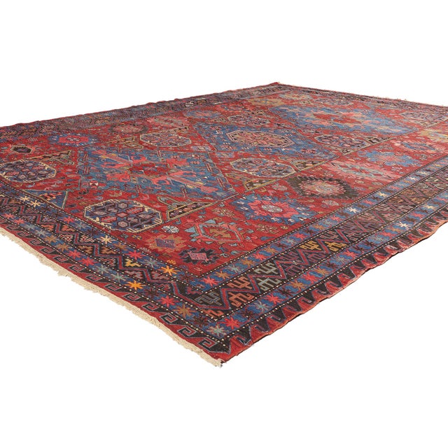 78953 Antique Caucasian Soumak Rug, 08'06 x 11'05. This enchanting antique Caucasian Soumak rug, handwoven from wool,...