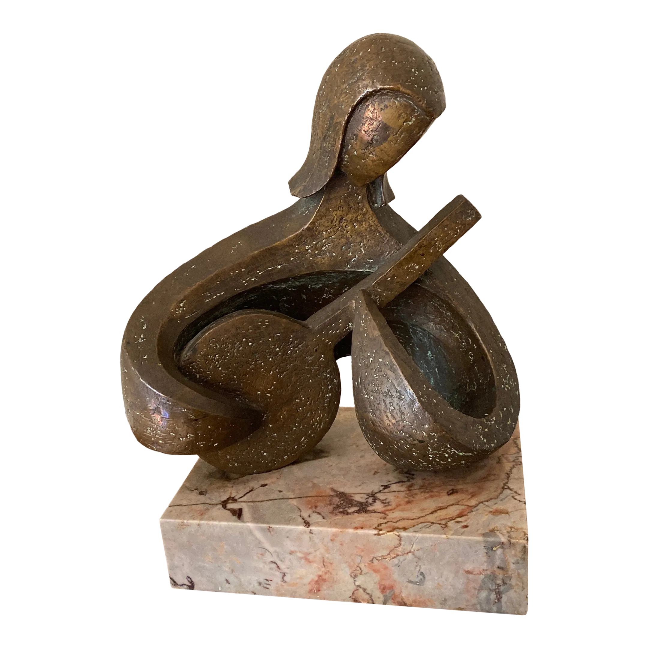 Mid 20th Century Bronze Sculpture “Folk Singer” - by Listed Artist