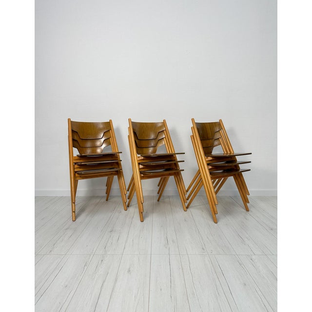 Brown Vintage Stackable Plywood Chair from Hiller, Germany, 1950s For Sale - Image 8 of 8