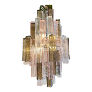 Contemporary Pink and Fumè “Squared Bark” Murano Glass Chandelier