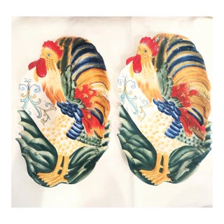 Vintage Fitz and Floyd Extra Large Colorful Rooster Ceramic Serving Platters- a Pair For Sale