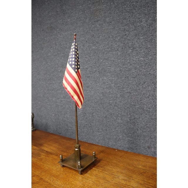 American Antique Brass American Table Flag Stand For Sale - Image 3 of 8