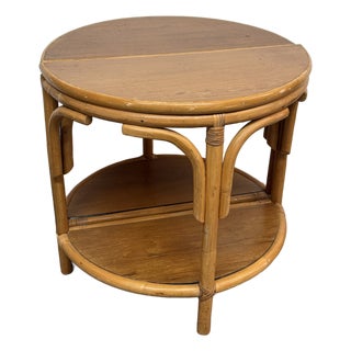 Paul Frankl Style Bent Rattan Demilune Side Tables, Pair For Sale