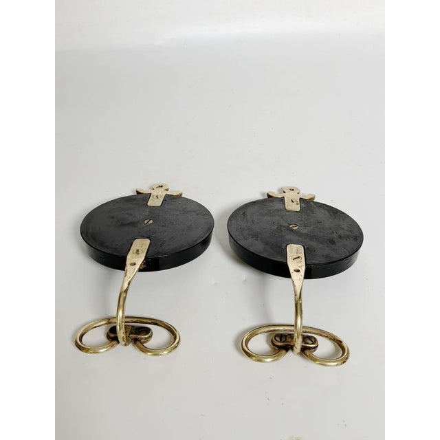 Black 19th Century Wooden and Brass Coat Hooks, France, Set of 2 For Sale - Image 8 of 11