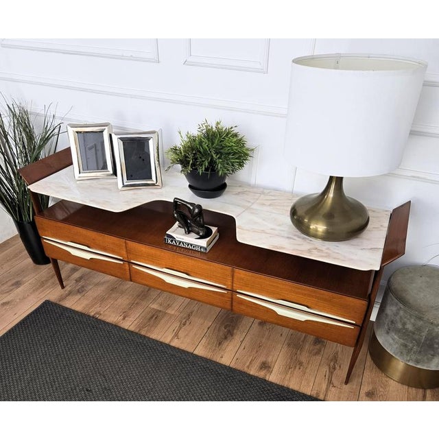 Mid-Century Art Deco Italian Walnut and White Marble Sideboard, 1950s For Sale - Image 4 of 14
