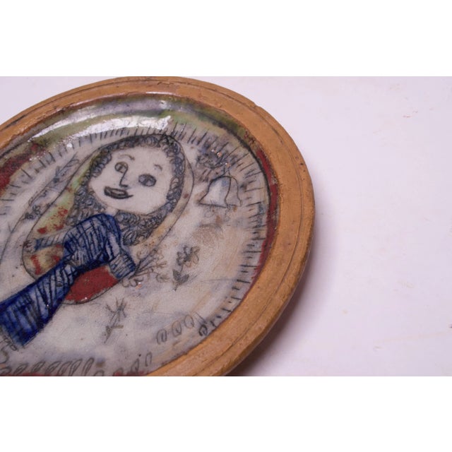 1970 Outsider Art Figural Stoneware Decorative Plate For Sale - Image 11 of 13