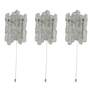 Vintage Ice Glass Wall Lights by J. T. Kalmar for J.T. Kalmar, 1970s, Set of 3 For Sale