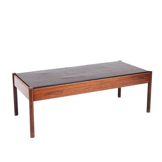 Vintage Natural Slate Stone & Rosewood Coffee Table attributed to Børge Mogensen For Sale