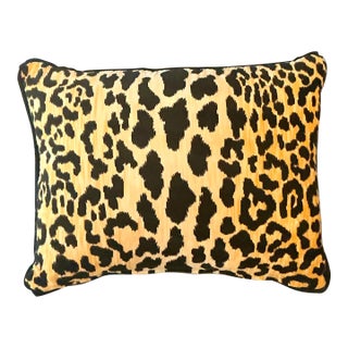 Vintage Boho Leopard Velvet Lumbar Pillow For Sale