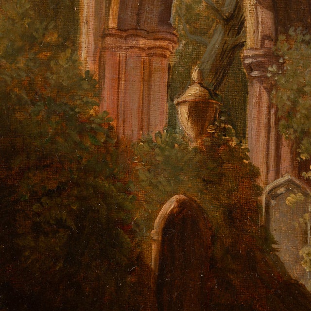 Wood 19th Century Original Oil Painting of Dryburgh Abbey and Tomb of Walter Scott, England For Sale - Image 7 of 12
