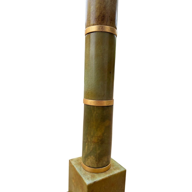 Green Vintage Mid-Century Jade Column Table Lamp With Cream Lampshade For Sale - Image 8 of 15