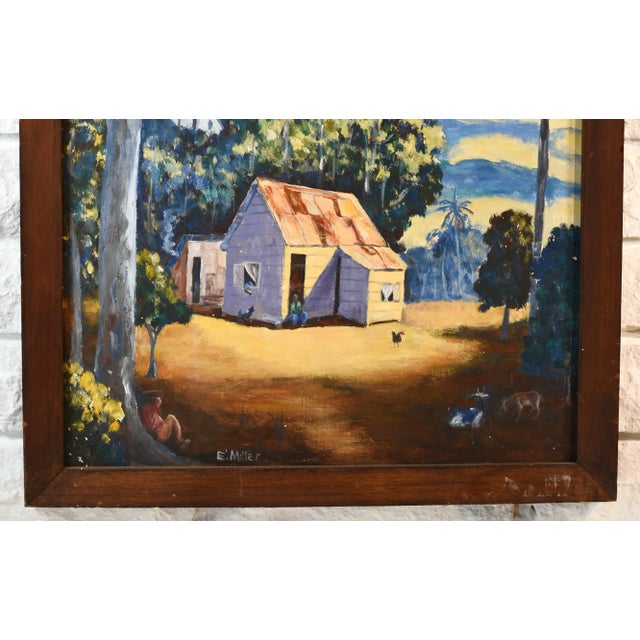 1960s Jamaican Folk Art Style Landscape Oil Painting, Framed For Sale - Image 4 of 11