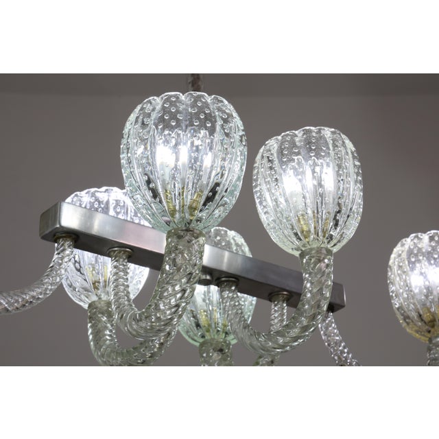 1940s Amazing 6 Light BarovierArt Deco Chandelier, "Bullicante" Glass Murano For Sale - Image 6 of 17