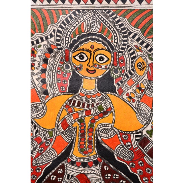 This original hand-painted Madhubani painting by Mamta Devi, a recipient of the National Award in 2016, depicts Goddess...