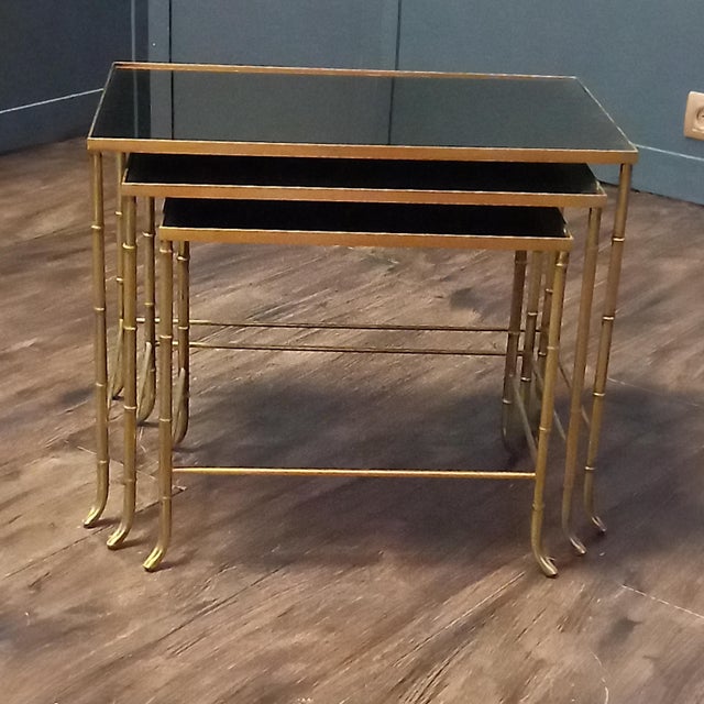 Mid-Century Modern Mid-Century Bamboo Look Nesting Tables attributed to Maison Baguès, 1960s, Set of 3 For Sale - Image 3 of 11