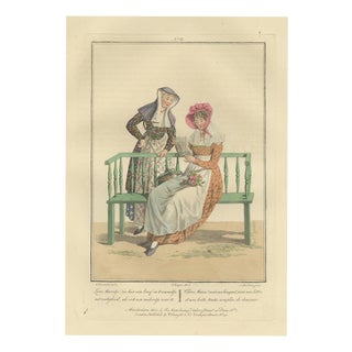 Maaskamp, A Letter, Sweets and a Posy, Dutch Costume, 1811, Engraving For Sale