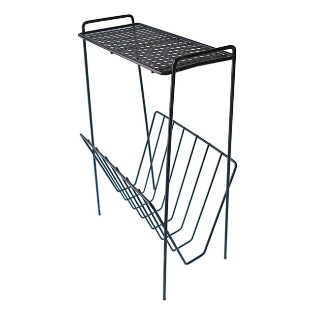 Midcentury Modern Side Drinks Table With Rack Black, Circa Mid-20th Century For Sale