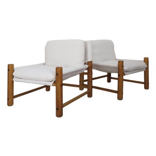 Chairs with Wooden Frame and Fabric, Italy, 1970s, Set of 2 For Sale