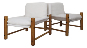 Chairs with Wooden Frame and Fabric, Italy, 1970s, Set of 2