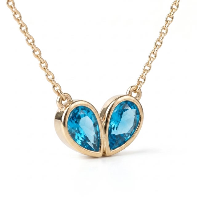 Classic Bezel-Set Twin Teardrop Blue Topaz Pendant in 925 Silver For Sale - Image 4 of 4