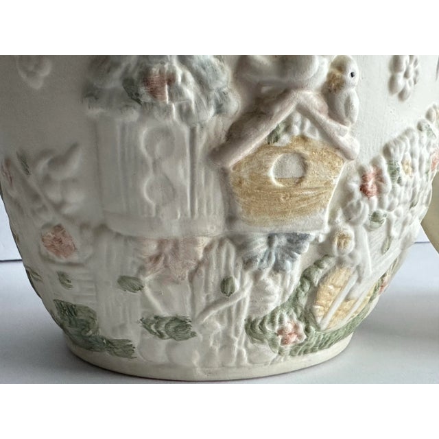 Vintage Late 1900s Large Ceramic Ivory Colored Floral & Birds Potpourri Diffuser Ginger Jar For Sale - Image 12 of 12