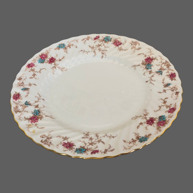 Mid 20th Century Vintage Minton Bone China Plates Platters Scalloped Edge Ancestral Floral Pattern - Pair For Sale - Image 5 of 8