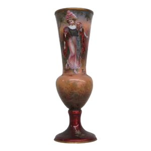 French Enamel Cabinet Vase Depicting a Beautiful Lady