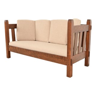 Stickley Brothers Antique Mission Oak Arts and Crafts Settle Sofa, Fully Restored For Sale