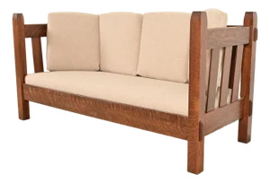 Stickley Brothers Antique Mission Oak Arts and Crafts Settle Sofa, Fully Restored