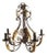 Toleware French Country 5 Arm Chandelier Bronze With Gold Leaves & Crystal Prisms For Sale