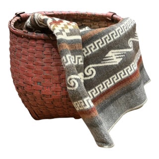 Rare Antique Apple Picking Basket With Leather Straps and Original Red Paint For Sale