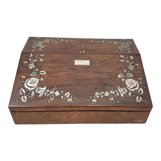 19th Century Rosewood and Mother of Pearl Inlay Travel Desk For Sale