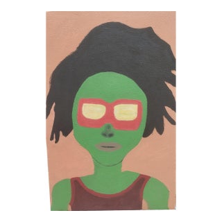 "Greenman Finehair", Acrylic on Canvas Painting by David Akolo For Sale