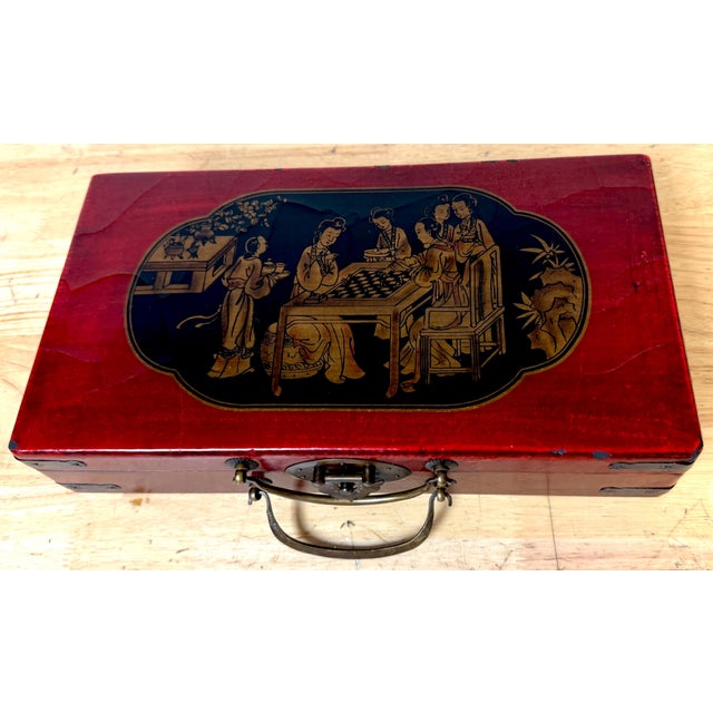 Exceptional Chinese Lacquered Travel Chess Set Lacquered Board & Court Figures For Sale - Image 9 of 18