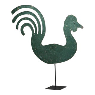 Antique 19th Century Cut Metal Rooster Weathervane on Stand For Sale