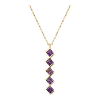 Dainty Amethyst Zigzag Necklace | February Birthstone Necklace | Minimalist Vertical Bar Necklace For Sale