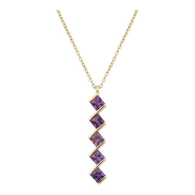 Dainty Amethyst Zigzag Necklace | February Birthstone Necklace | Minimalist Vertical Bar Necklace For Sale