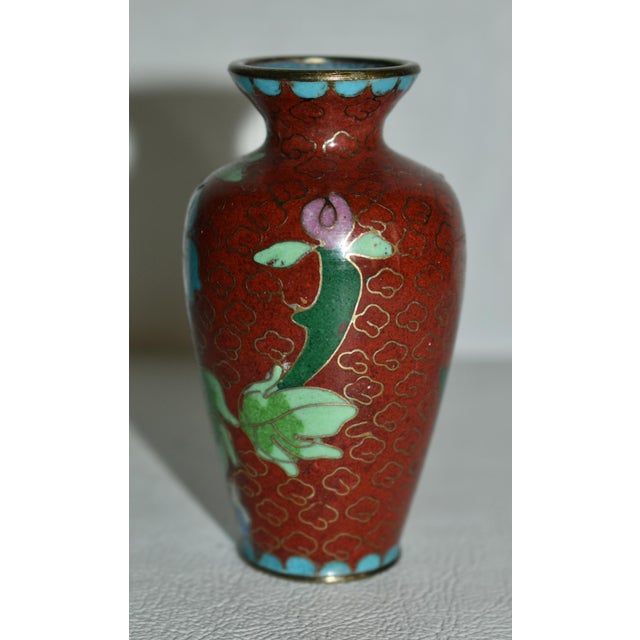 Vintage Mini Chinese Cloisonné Vase W/Floral Details For Sale - Image 4 of 10