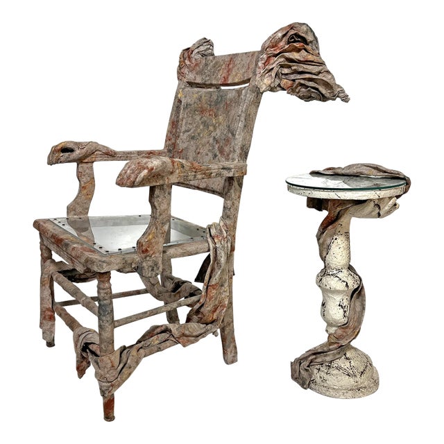 Ann Johnson Hand Made Studio Craft Paper Maché Chair and Table Set For Sale