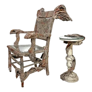 Ann Johnson Hand Made Studio Craft Paper Maché Chair and Table Set