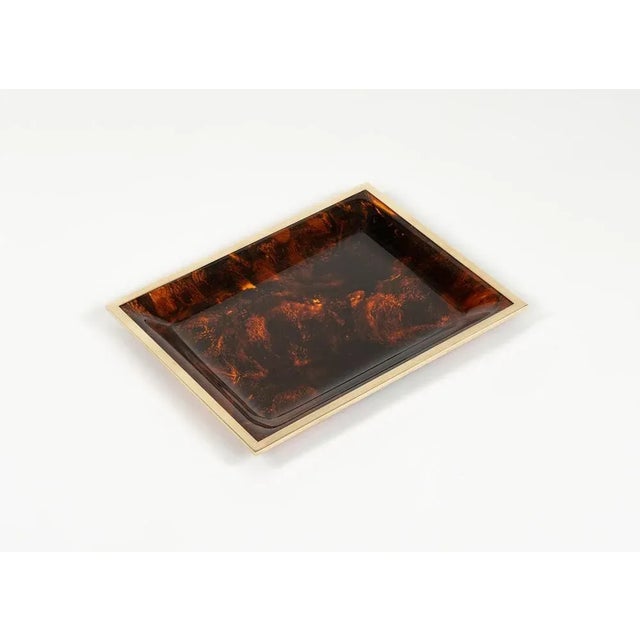 Metal Serving Tray in Faux Tortoiseshell and Brass in the style of Christian Dior Style, Italy, 1970s For Sale - Image 7 of 13