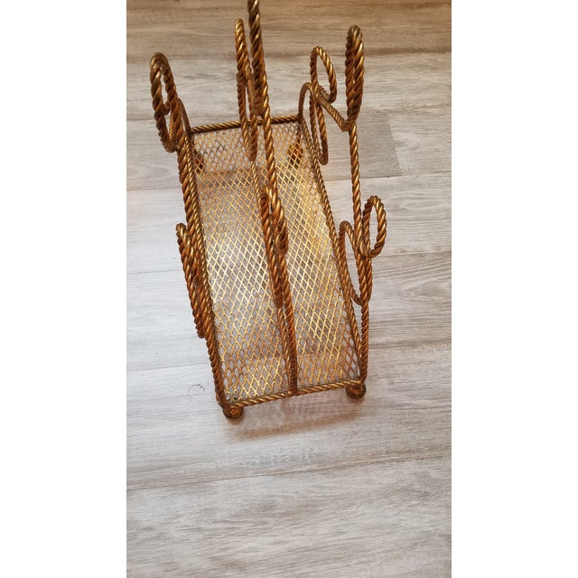 Hollywood Regency Gold Metal Looped Rope Magazine Rack | Chairish