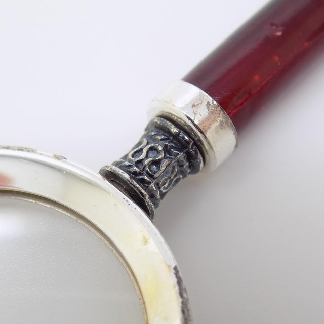 Vintage Italian Handmade Genuine Silver and Wood Purse Small Portable Magnifier For Sale - Image 11 of 15