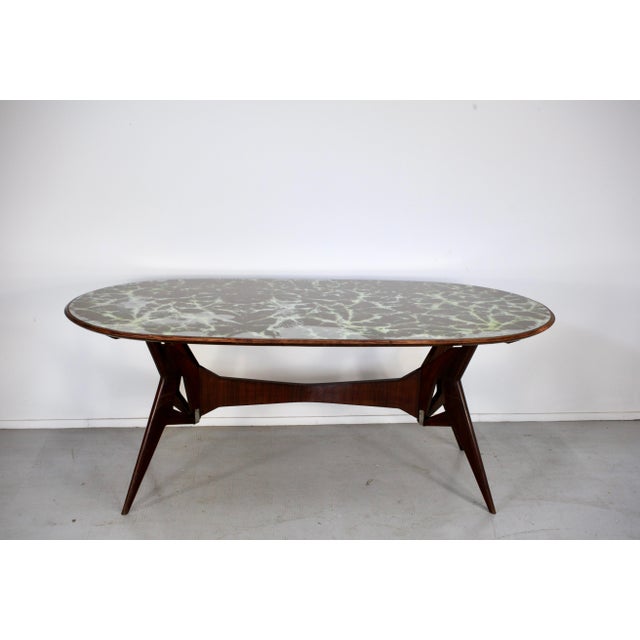 Mid-Century Modern Italian Oblong Marble Effect Table with Wood Base For Sale - Image 4 of 10