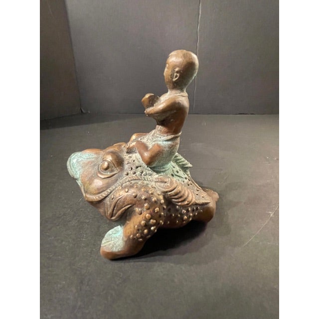 Metal 17th/18th Century Bronze of Chinese Tao Diety Liu Hai Astride His Golden, 3-Legged Toad For Sale - Image 7 of 9